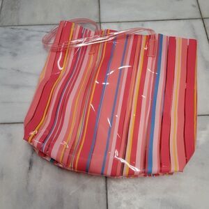 Clinique Beach Tote Bag Peach Pink Red Yellow Blue Multicolored PVC   
